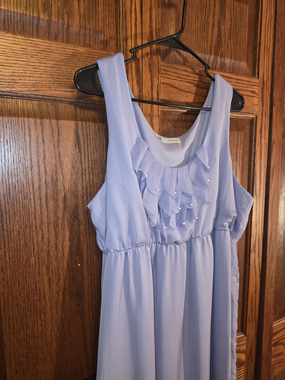 Maurices Plus Size 1X Periwinkle Blue Ruffle Dress | Embellished Neckline | Boho